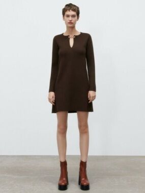 Zara Dark Brown Keyhole Knit Dress